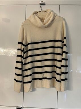 Old Navy Cream and Black Striped Cowl Neck Sweater